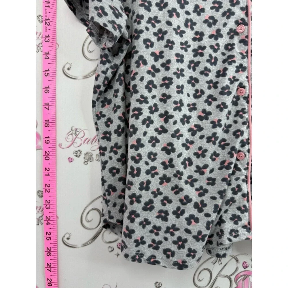 kate spade tee Gray Short Sleeve Button-Up Top with Black and Pink Floral Print